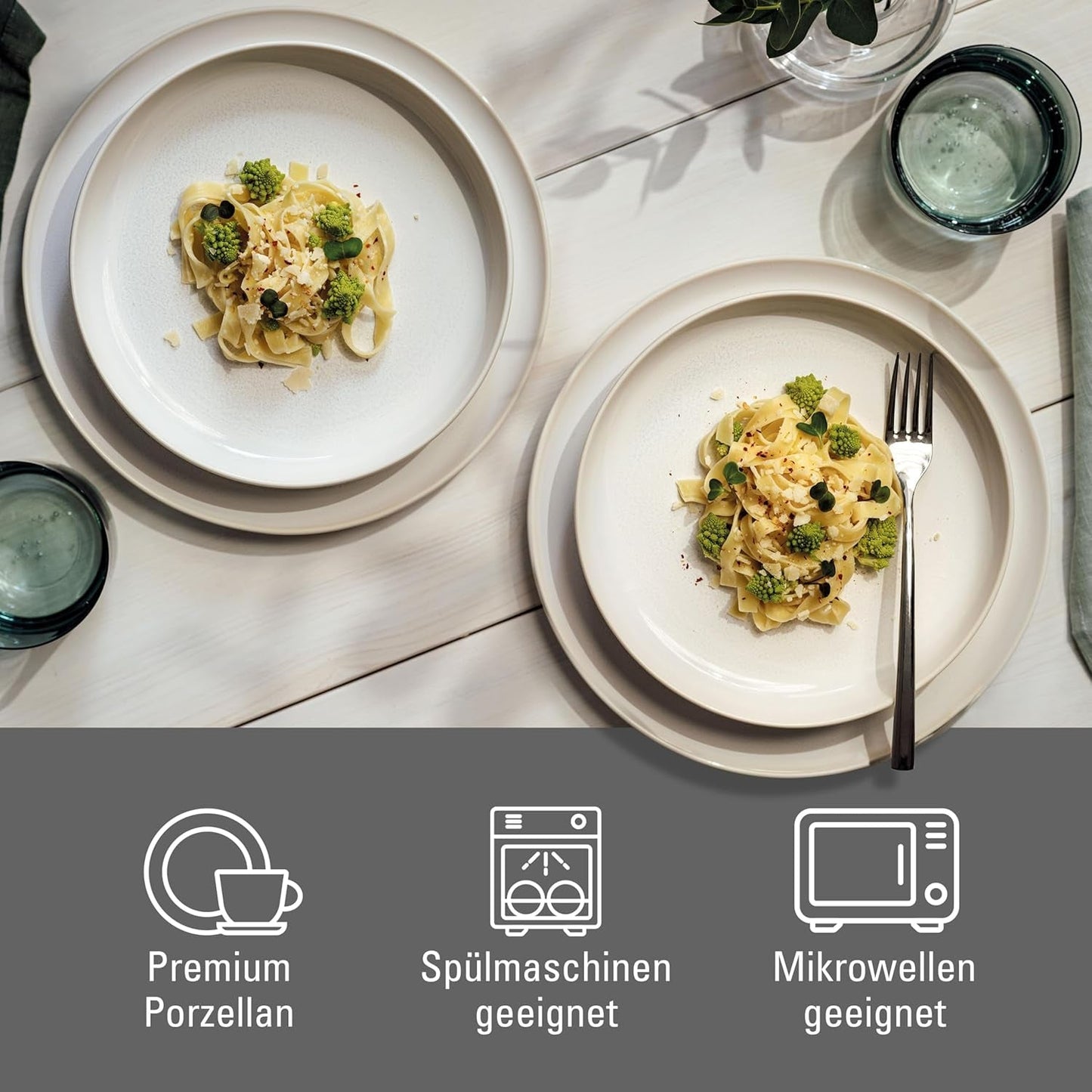 como. de Villeroy & Boch – Vajilla de algodón artesanal 4 teilig Weiß, Spülmaschinenfest, Mikrowellensicher, Geschirrset, Tafelservice Modern, Speiseteller, Tiefe Teller, Pottery-Look, Premium Porzellan