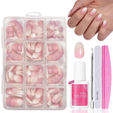 Juego de Uñas Postizas - 240 Piezas Uñas Postizas Francesas Pegamento - Diseño Degradado Blanco Rosa Uñas Artificiales Cubierta Completa Gel Suave Natural y Cómodo de Usar (Almendra Rosa)