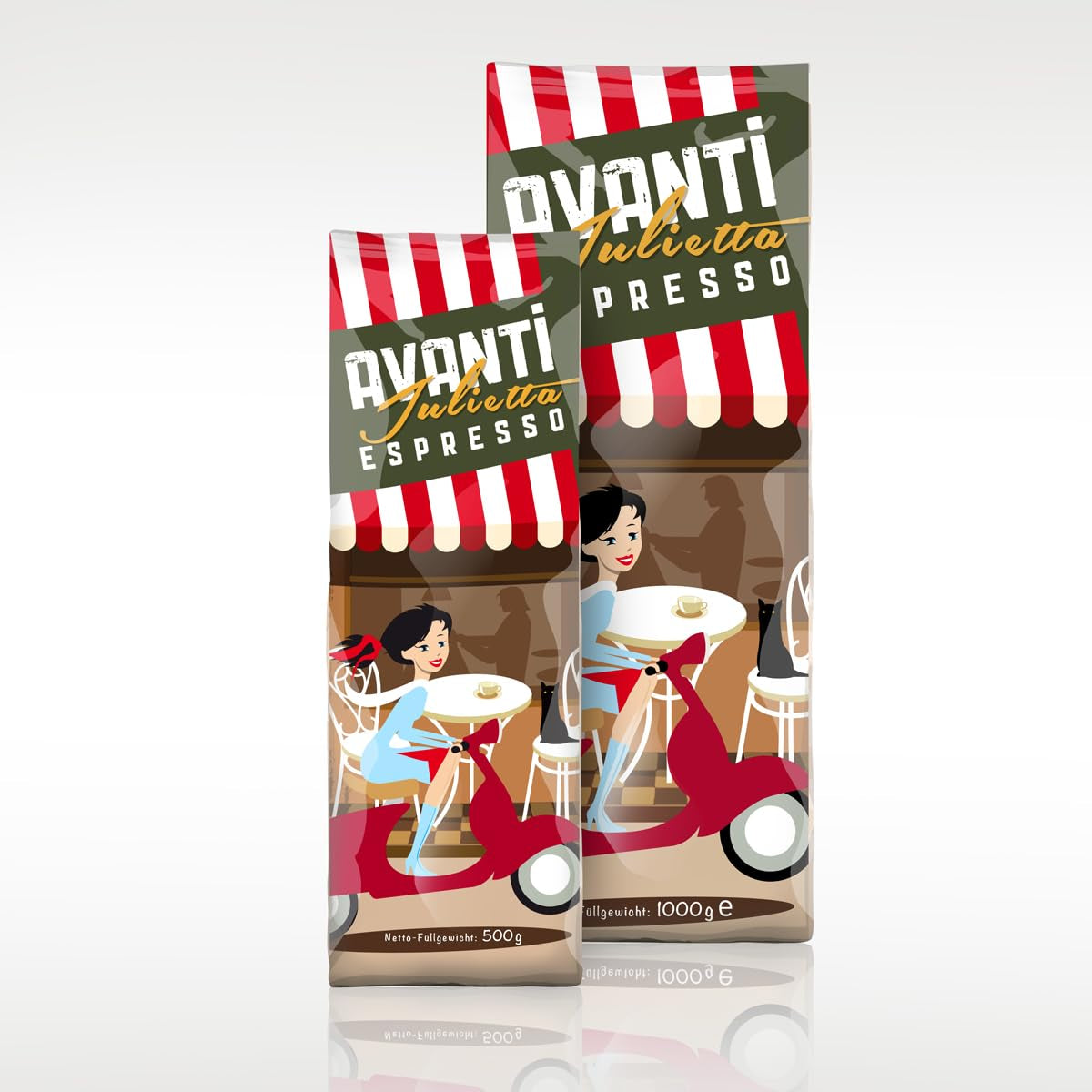 AVANTI Julietta Café en grano Espresso, 500g, 70% Arábica 30% Robusta, tueste tradicional en tambor