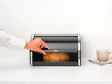 Brabantia Caja de pan para panecillos - Caja de almacenamiento compacta para encimera para pan, bagels y panecillos con tapa plana, acero resistente - tamaño mediano - negro mate Cajas para almacenar alimentos Naty Shop