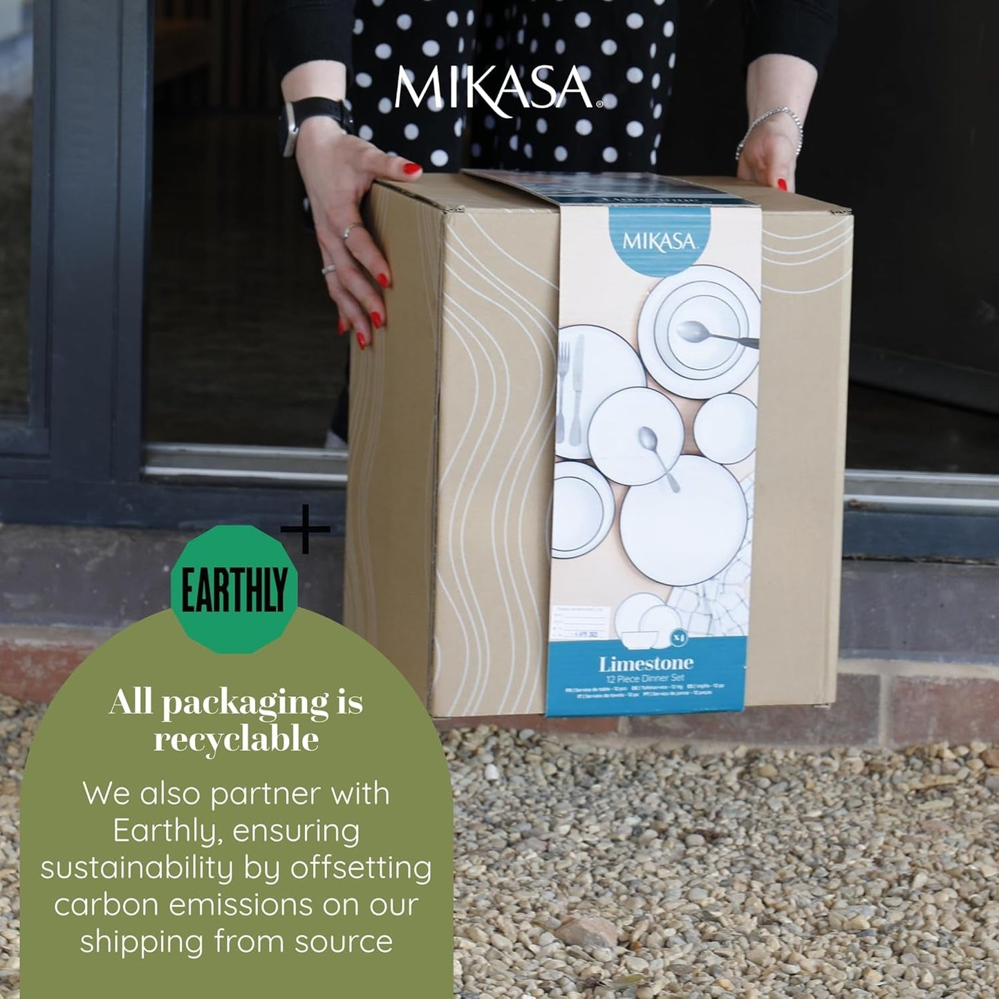 Mikasa Jardin Vajilla de gres de 12 piezas, vajilla para 4 personas con platos, guarniciones y cuencos, verde - Caja de regalo y apta para lavavajillas