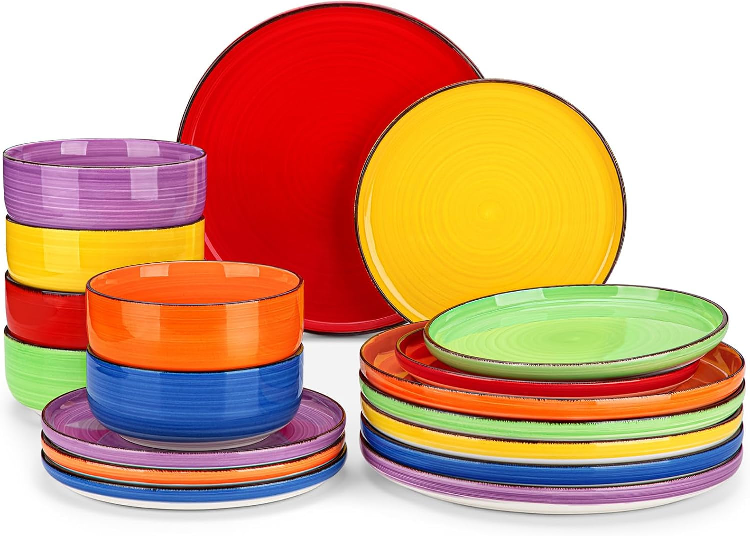 Vajilla para 6 personas Vancasso Bonita Vajilla de gres de 18 piezas Juego de platos y cuencos Servicio redondo Combinación de 6 platos llanos Ensaladeras y cuencos cada uno