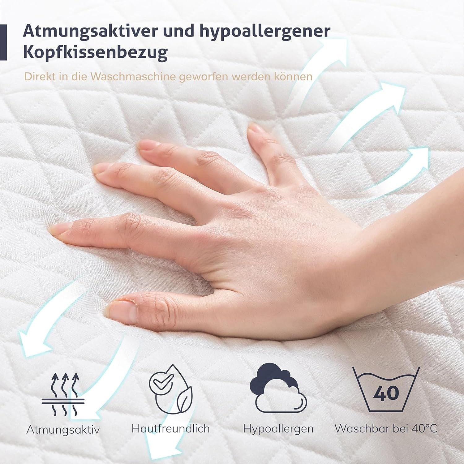 EGO HOME Almohada viscoelástica 40x80 cm con viscoelástica triturada - Almohada cervical ergonómica y transpirable para personas que duermen de lado, boca arriba o boca abajo - Certificado Oeko-Tex - Funda lavable