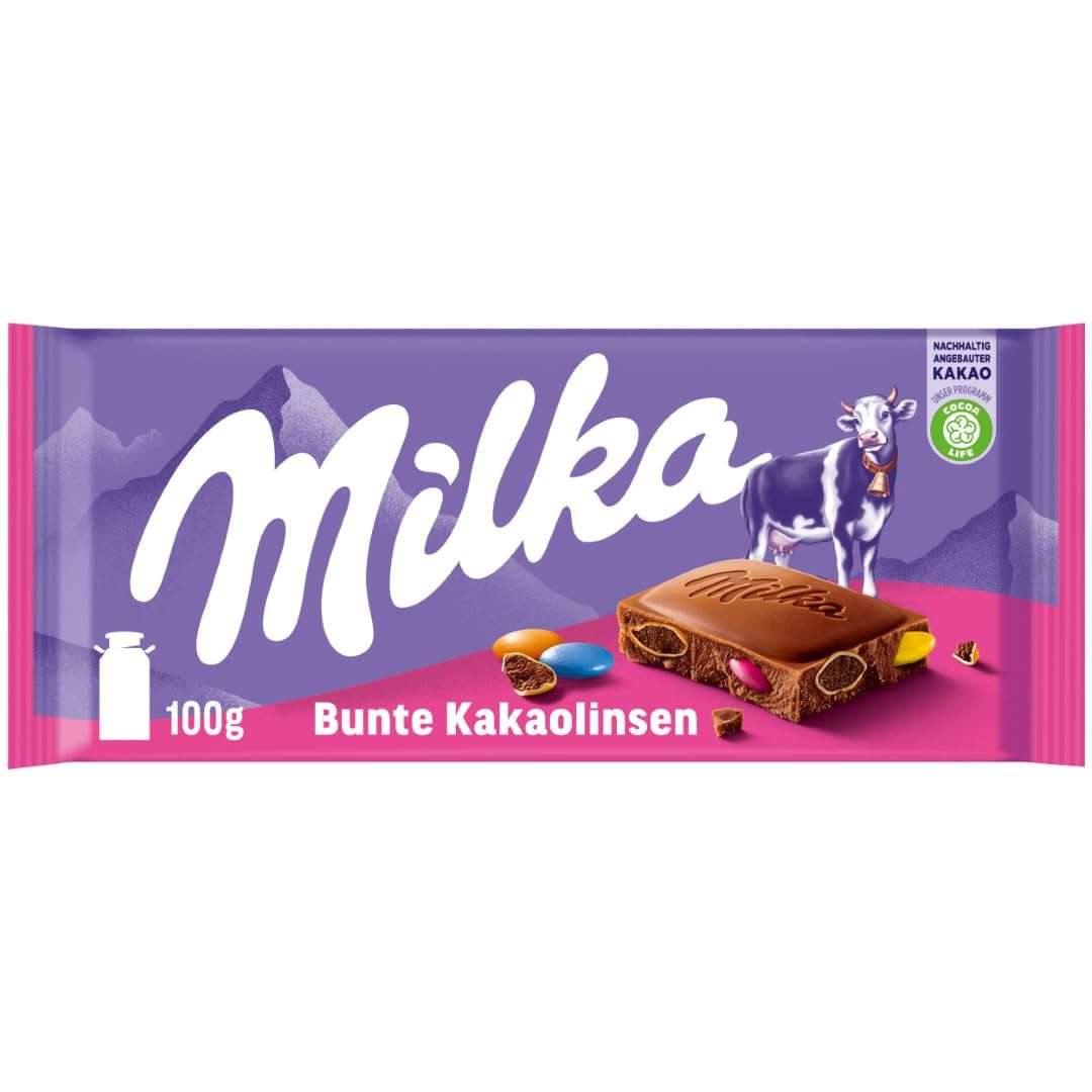Chocolate con leche con lentejas coloreadas con cacao - Chocolate con leche alpino con lentejas crujientes con chocolate - 100g