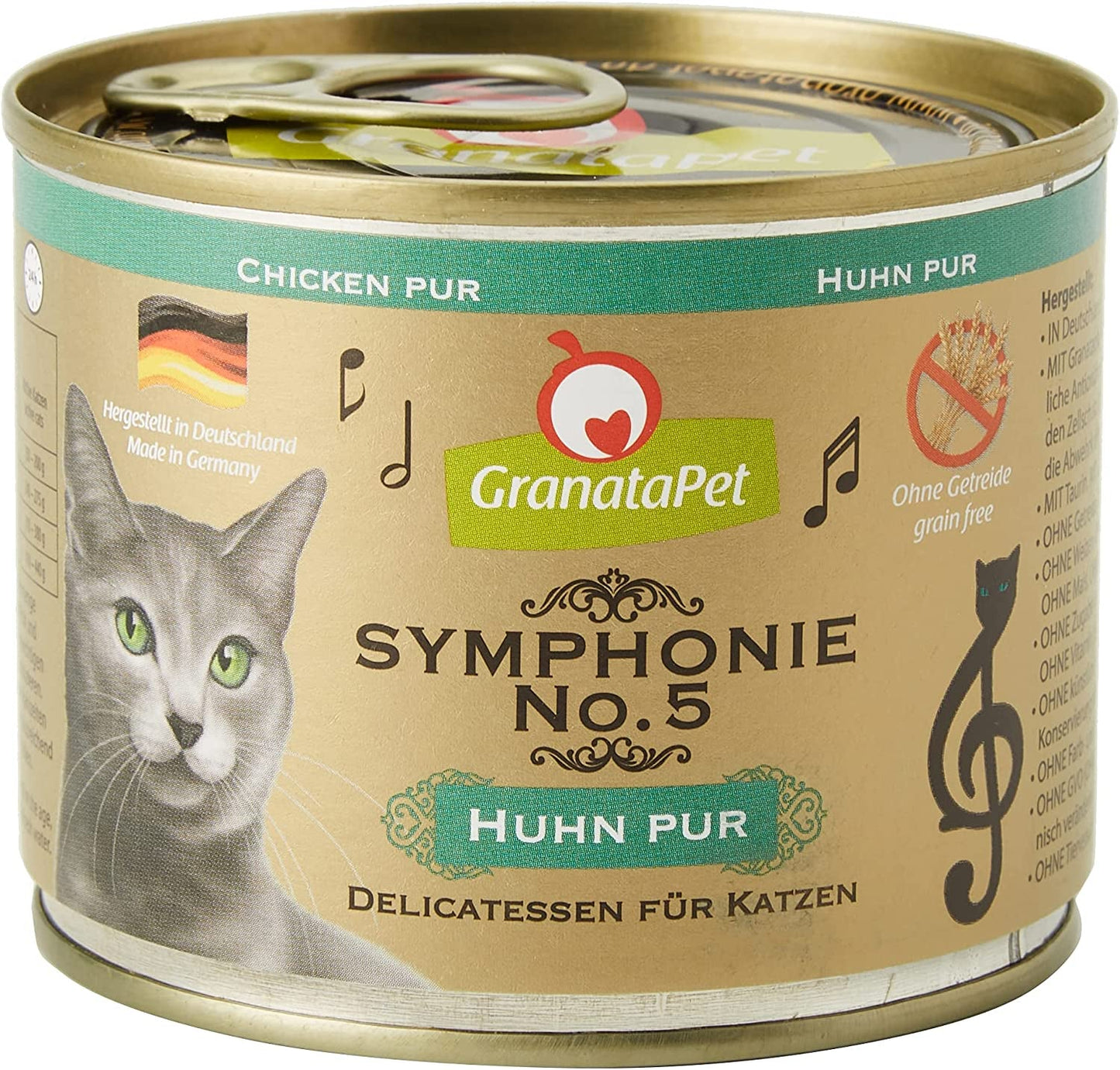 GranataPet Symphony No. 5 Pure Pollo, comida para gatos sin cereales ni azúcar, filetes en gelatina natural, comida húmeda delicada para gatos, 6 x 200 g