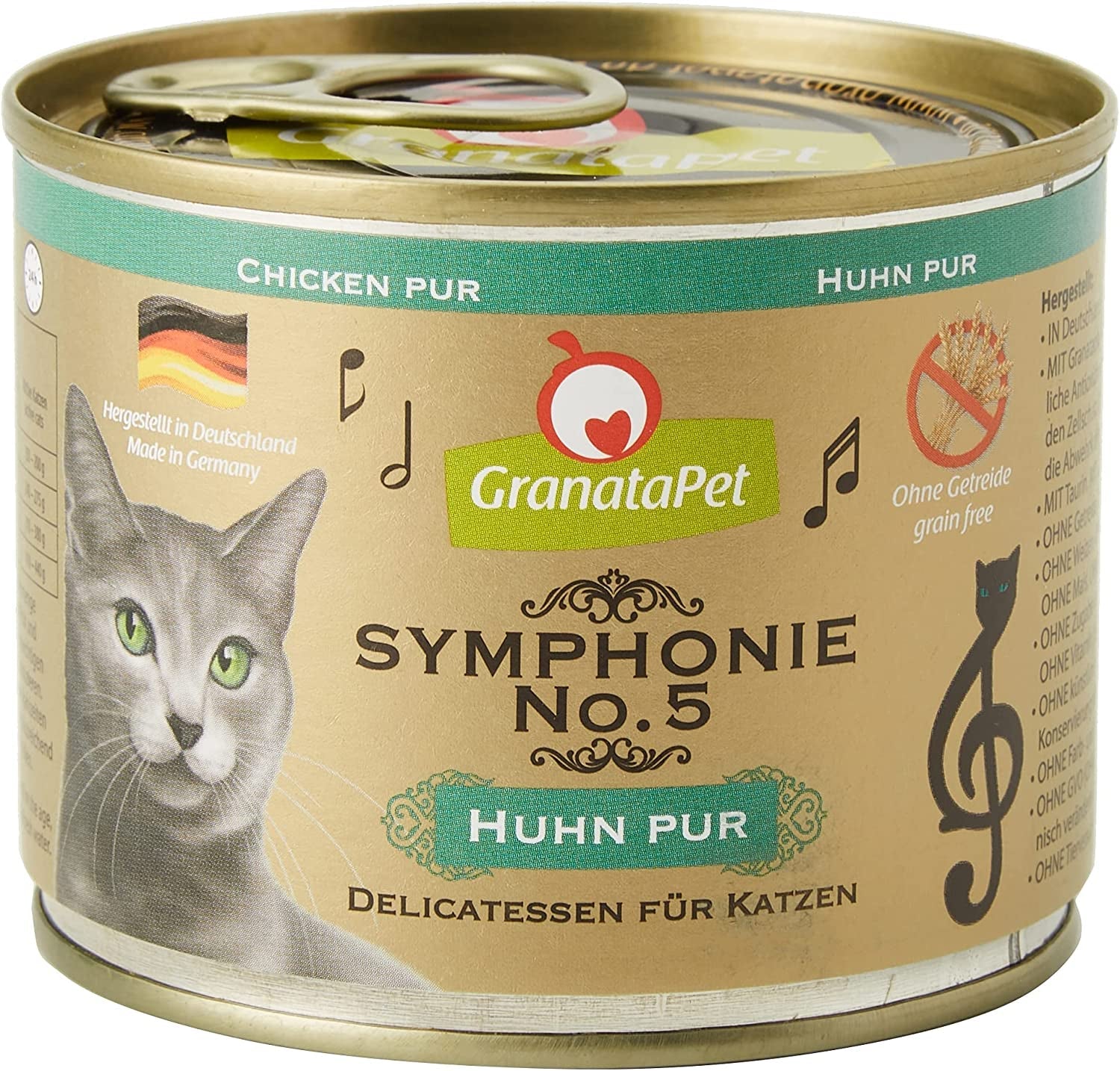 GranataPet Symphony No. 5 Pure Pollo, comida para gatos sin cereales ni azúcar, filetes en gelatina natural, comida húmeda delicada para gatos, 6 x 200 g