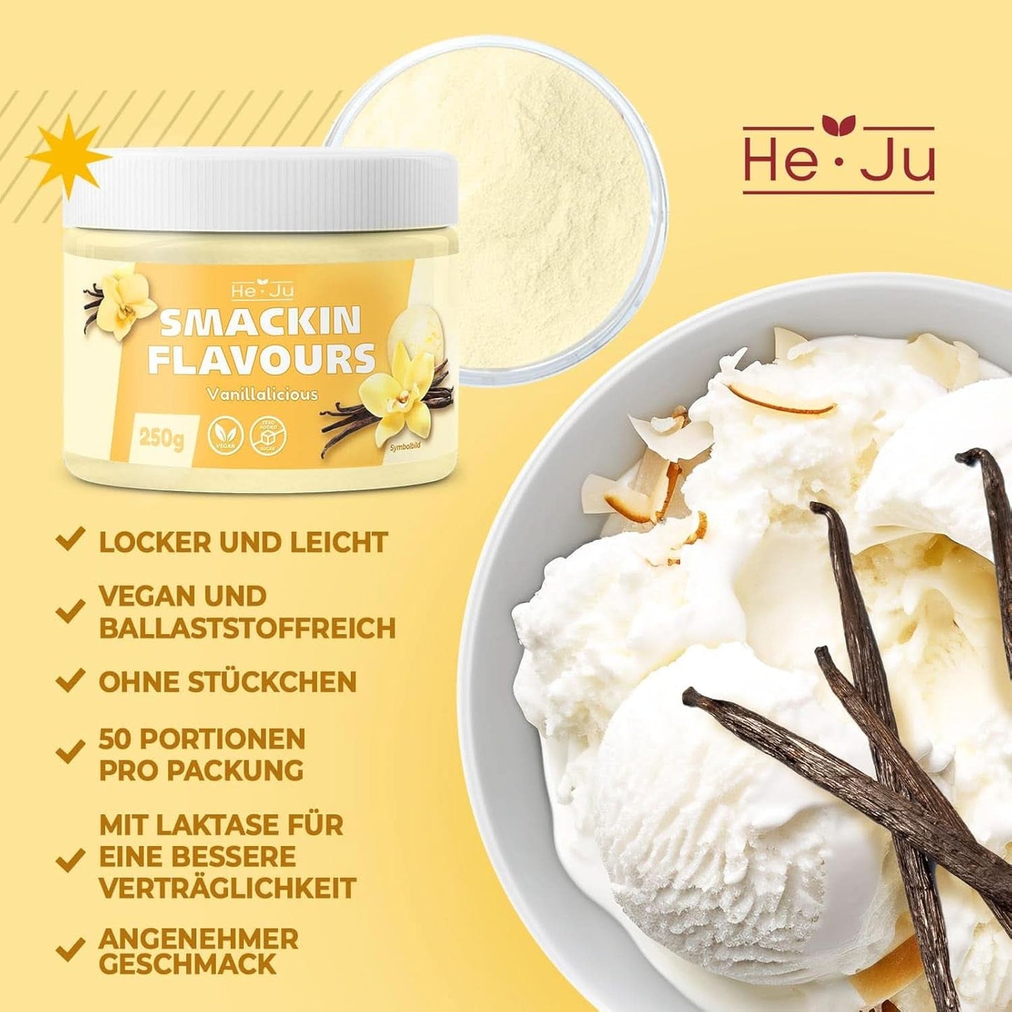 He-Ju, Polvo con sabor a vainilla, 250 gramos Tienda Aromas Naty