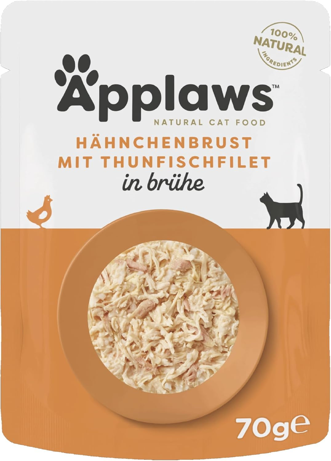 Applaws Nassfutter 100% natural para Katzen, Hühnerbrust mit Tunfischfilet in Brühe - Paquete con 12 bolsas de 70 g