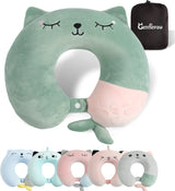 Almohada para el cuello, almohada para el cuello para niños para avión, coche, viaje en tren, almohada de viaje de espuma viscoelástica para adultos, almohada en forma de U con bonito patrón de animales, funda desmontable (Rosa2) Almohadas ortopédicas cervicales Naty Shop Saludos