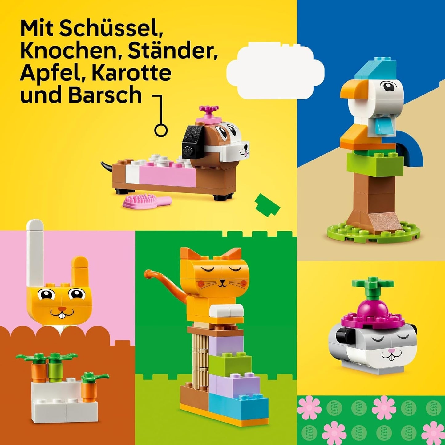 LEGO Classic Creative Animals, caja con ladrillos de colores, construye figuras de animales con ladrillos como perro, gato, conejo, hámster y pájaro, juguete de construcción para niños y niñas a partir de 5 años 11034 Juegos de construcción Besuche den LEGO-Store