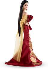 Muñeca Barbie Signature del Año Nuevo Lunar con vestido rojo y juguete de colección de peonías doradas JJX83