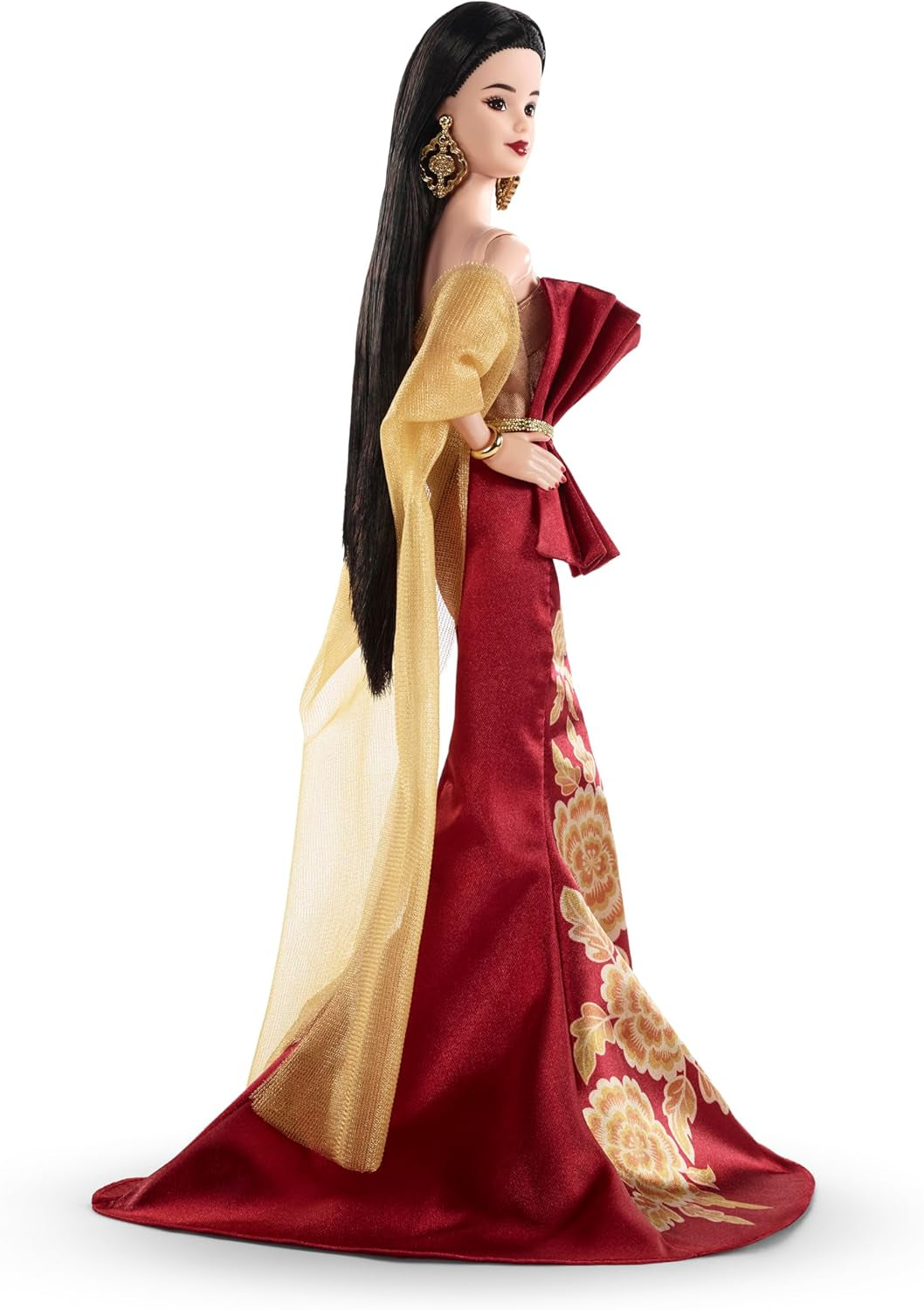 Muñeca Barbie Signature del Año Nuevo Lunar con vestido rojo y juguete de colección de peonías doradas JJX83
