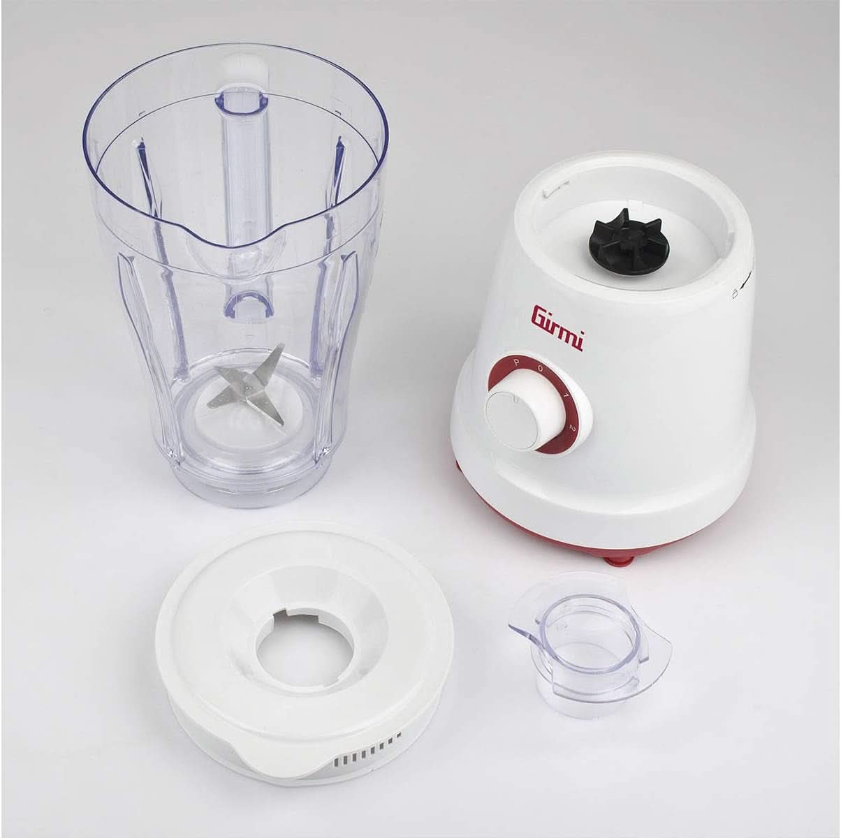 Batidora eléctrica Girmi FR46, 1,5 litros, 2 Geschwindigkeiten Mit Pulse-Funktion, 4 Edelstahlklingen, Messbecherdeckel, Messbecher Mit Scale, Sicherheitseinrichtung, Weiß/Rot Kitchen Naty Shop