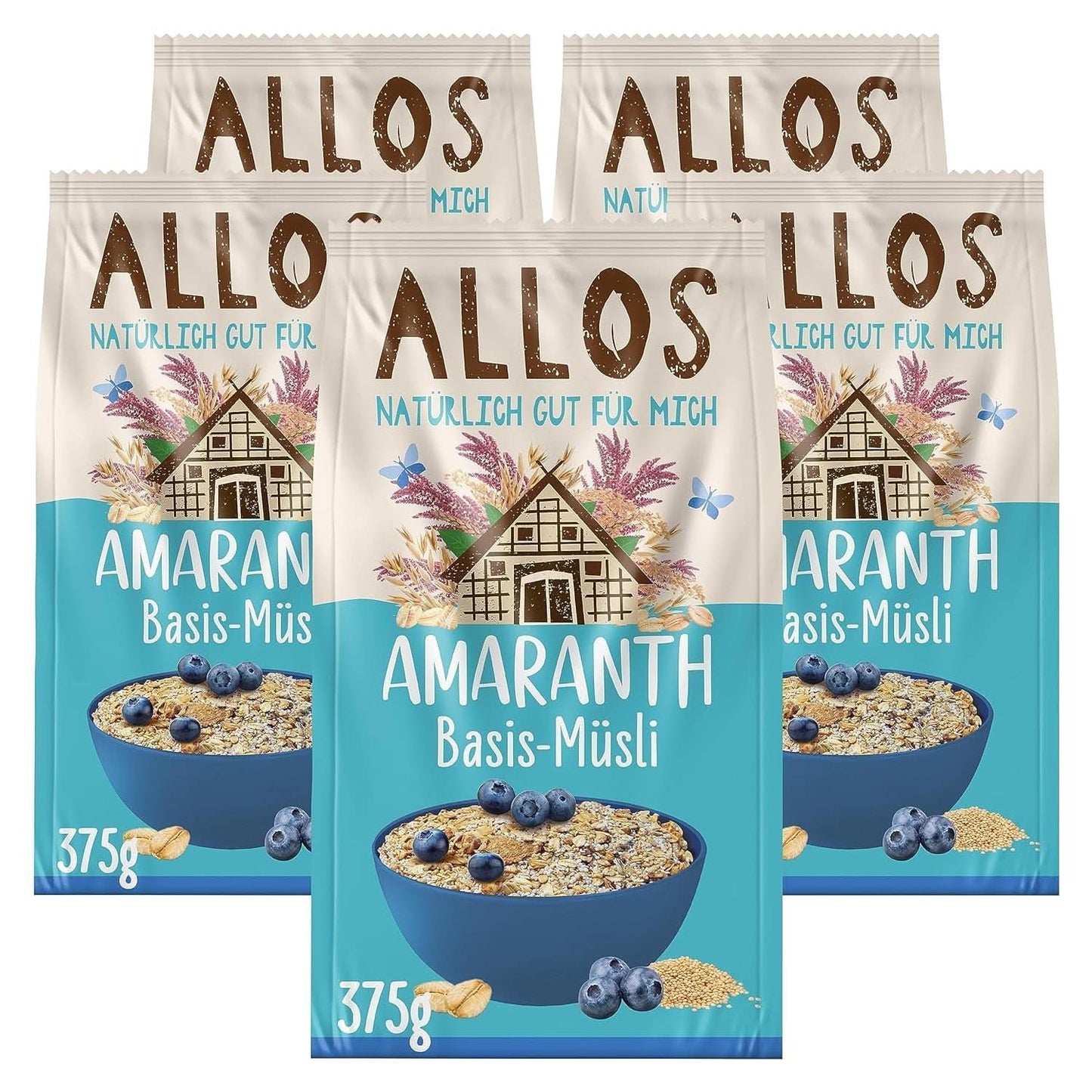 Allos, muesli de frutos rojos sin azúcar, paquete 5 x 500 gramos Cereales Naty Shop Muesli a base de amaranto