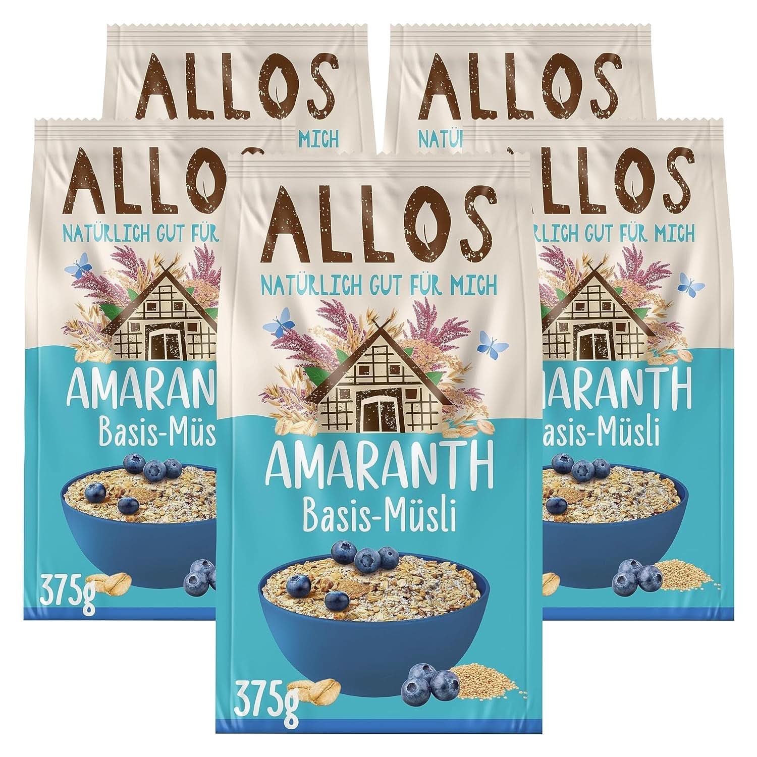 Allos, muesli de frutos rojos sin azúcar, paquete 5 x 500 gramos Cereales Naty Shop Muesli a base de amaranto