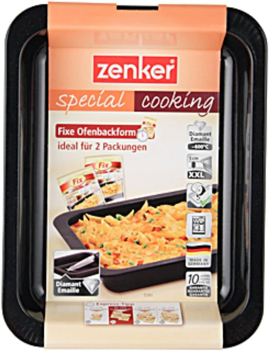 Zenker Ofenbackform (33 X 5 X 25 Cm) COCCIÓN ESPECIAL, Rechteckige Auflaufform Mit Esamel-Versiegelung, Backform Mit Extra Hohem Rand (Farbe: Schwarz), Menge: 1 Stück Moldes y bandejas para repostería Naty Shop