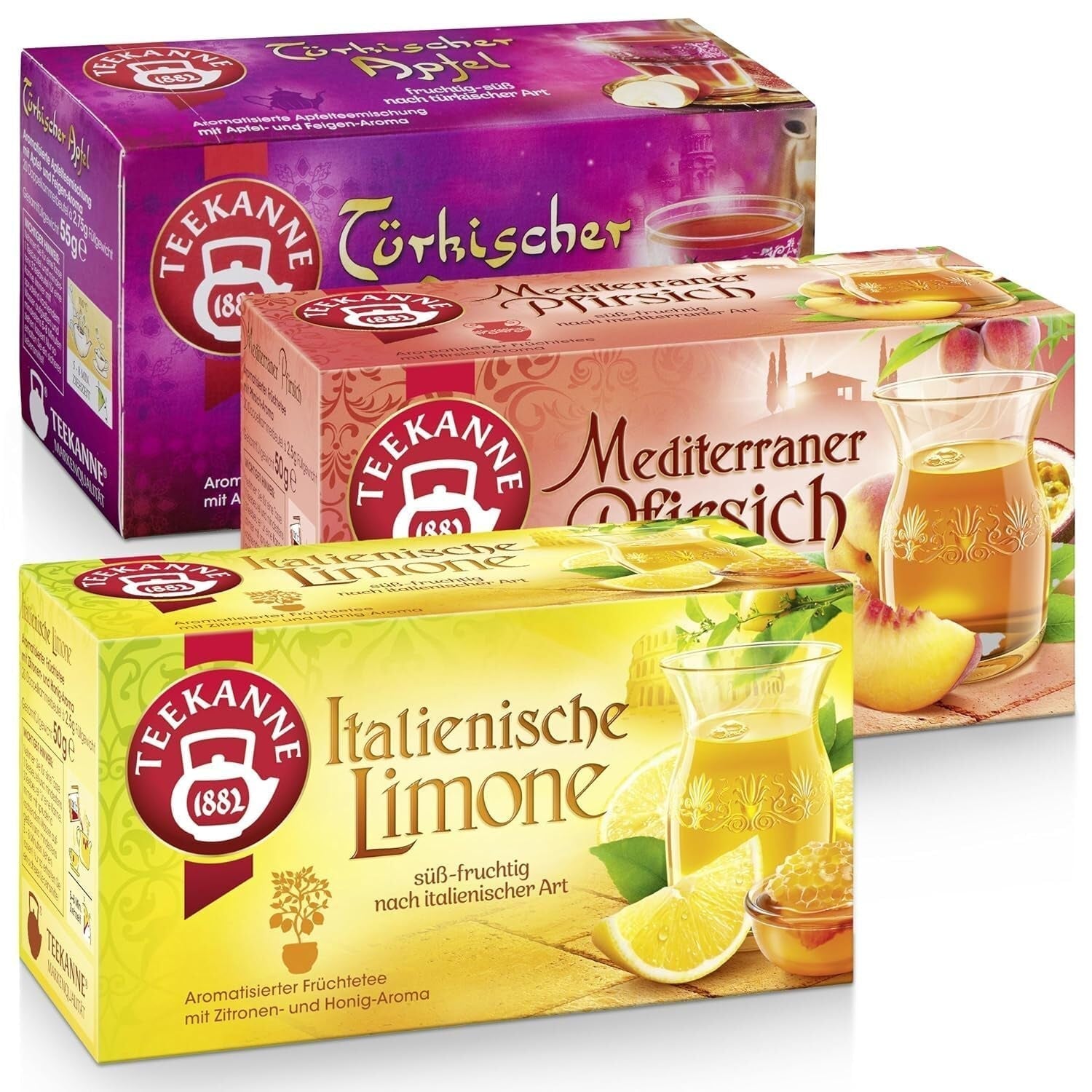 Teekanne Juego de Té 3 Surtidos, Limón Italiano, Melocotón Mediterráneo y Manzana Turca, 155g