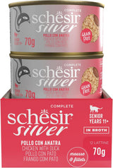 Silver Pollo con Mousse de Pato y Filetes, Alimento Húmedo Completo para Gatos Mayores, Sin Cereales, Apoyo Inmunológico, Fuente de Humedad, 12 x 70 g