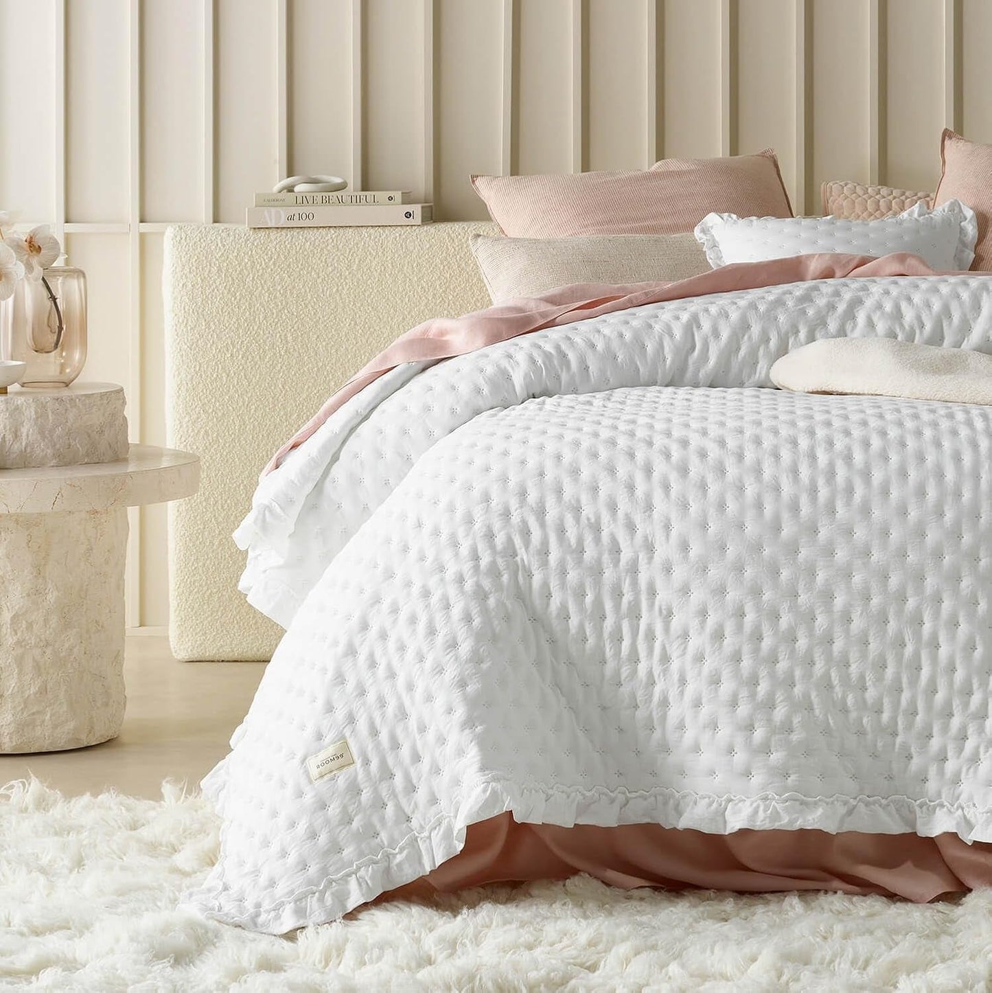 Molly Elegante colcha en color blanco 220 X 240 Cm Colcha versátil como colcha o cubrecama para sofá Manta para cama y sofá Estilo manta Ideal como colcha Camas y Mantas Besuche den ROOM99-Store Blanco 220X240