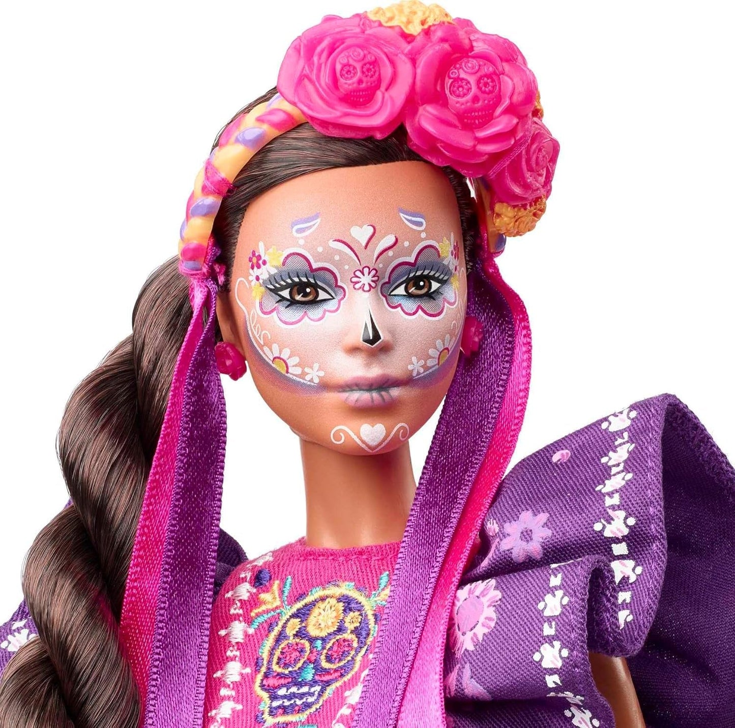 Muñeca Barbie del Día de Muertos 2022 con vestido tradicional con volantes, corona de flores y pintura facial de calavera, regalo para coleccionistas