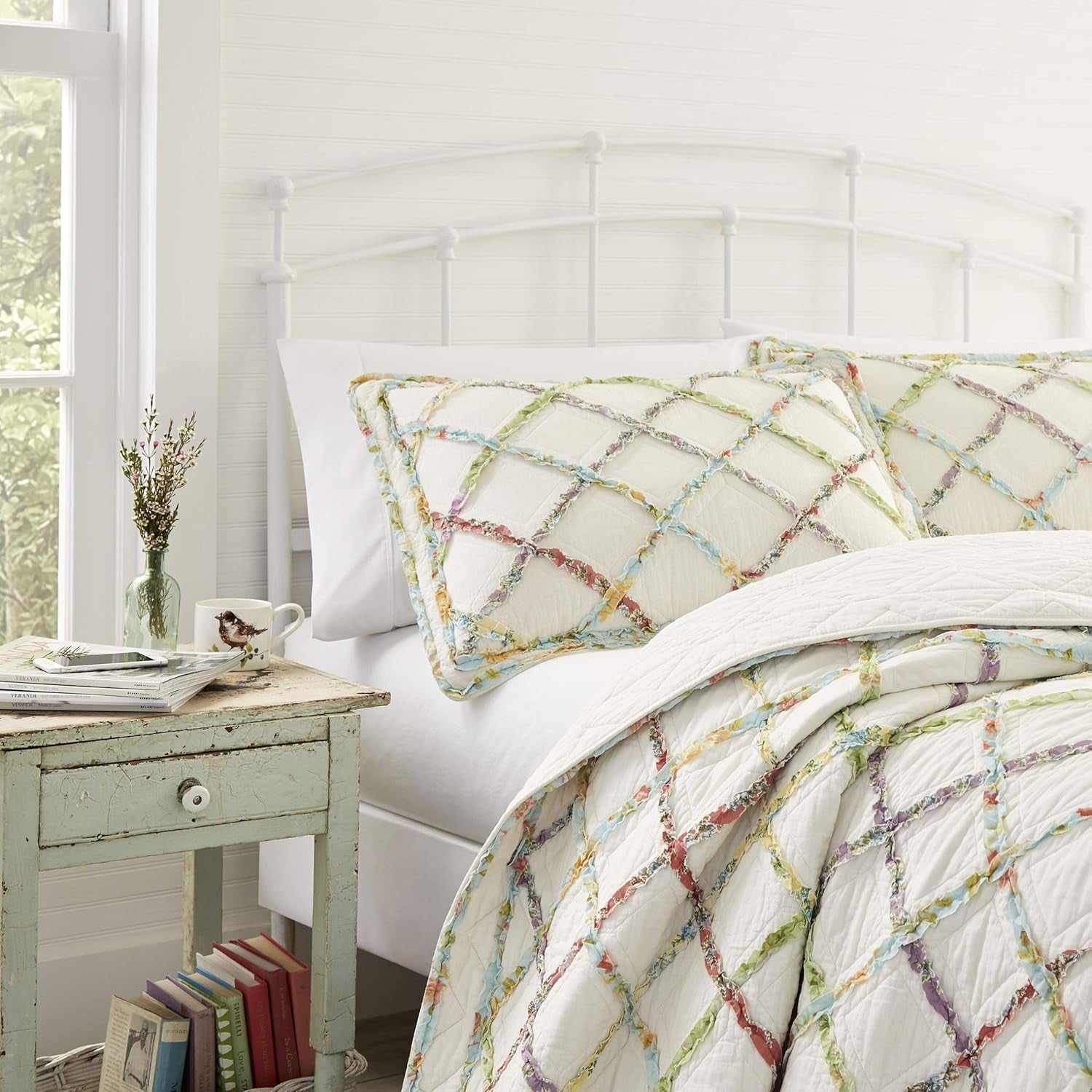 Laura Ashley Home Colcha Colección Rüschen Garden, 100% algodón, Ultra suave, Para todas las estaciones, Reversible, Elegante, Cama de matrimonio, Color crema (197783) Edredones y edredones Naty Shop