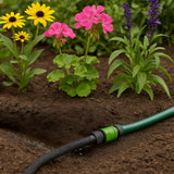 Kinzo Manguera de Goteo 15M Ø14mm - Manguera de Jardín con 3 Acopladores - Manguera de Jardín Ahorro de Agua para Sistemas de Pulverización - Manguera Negra