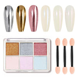GZMAYUEN Chrom Pulver para uñas 6 colores espejo cromo uñas polvo pigmento polvo uñas arte