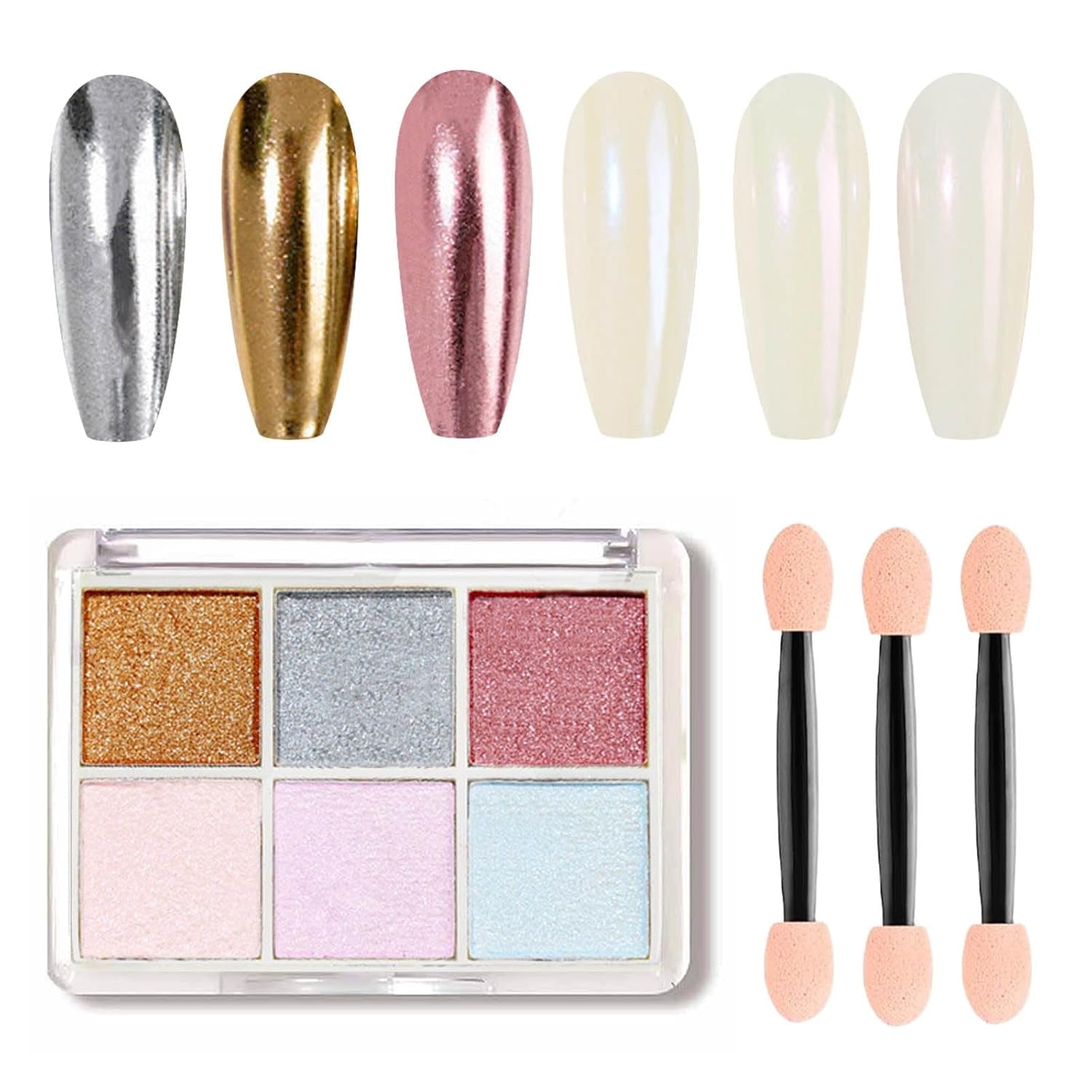 GZMAYUEN Chrom Pulver para uñas 6 colores espejo cromo uñas polvo pigmento polvo uñas arte