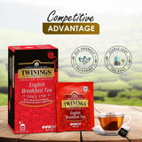 Twinings English Breakfast Black Tea 50g, 25 bolsitas de té, té negro completo, redondo y fuerte procedente de las mejores plantaciones de té de Sri Lanka y la India. Té negro Paquete de 1 (1 x 50 g)