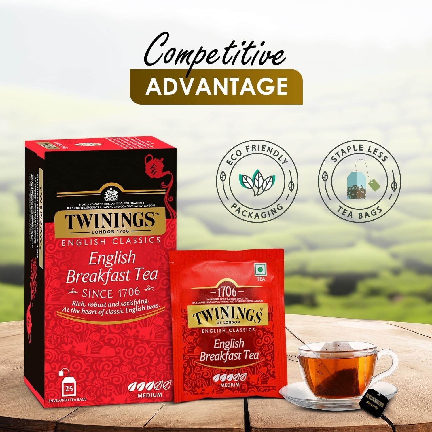 Twinings English Breakfast Black Tea 50g, 25 bolsitas de té, té negro completo, redondo y fuerte procedente de las mejores plantaciones de té de Sri Lanka y la India. Té negro Paquete de 1 (1 x 50 g)