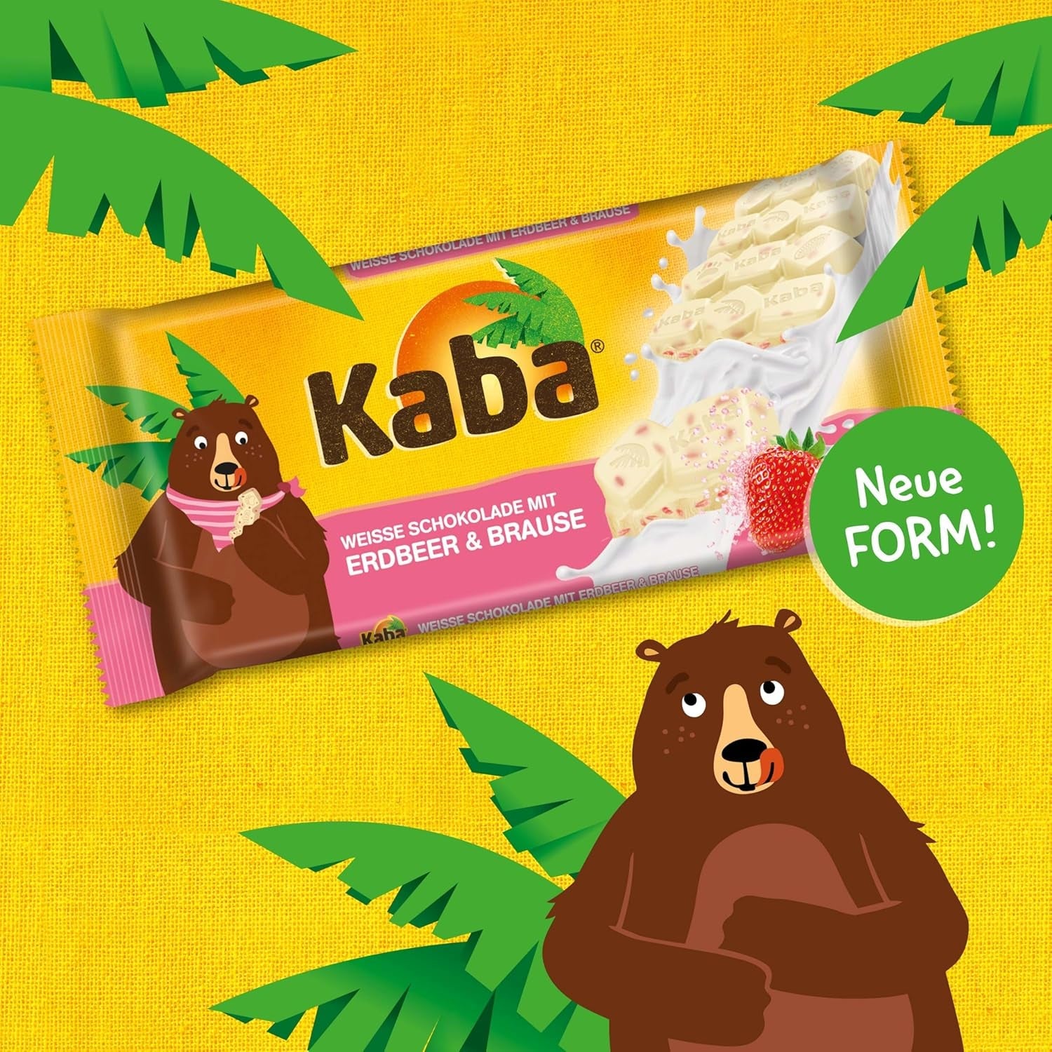 Kaba Chocolate Blanco con Sabor Fresa y Caramelos Efervescentes, Barra de Chocolate, Barrita 85g, Chocolate Blanco con Sabor Fresa y Caramelos Efervescentes con Sabor Original Kaba (Pack de 3)