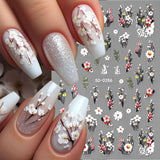 Calcomanías De Uñas De Flor De Ciruelo, Calcomanías De Uñas De Flor Rosa Blanca, Calcomanías De Uñas De Flor En Relieve, Calcomanías De Uñas De Flor De Primavera Verano, Diseños De Uñas, Accesorios De Uñas, Arte De Uñas