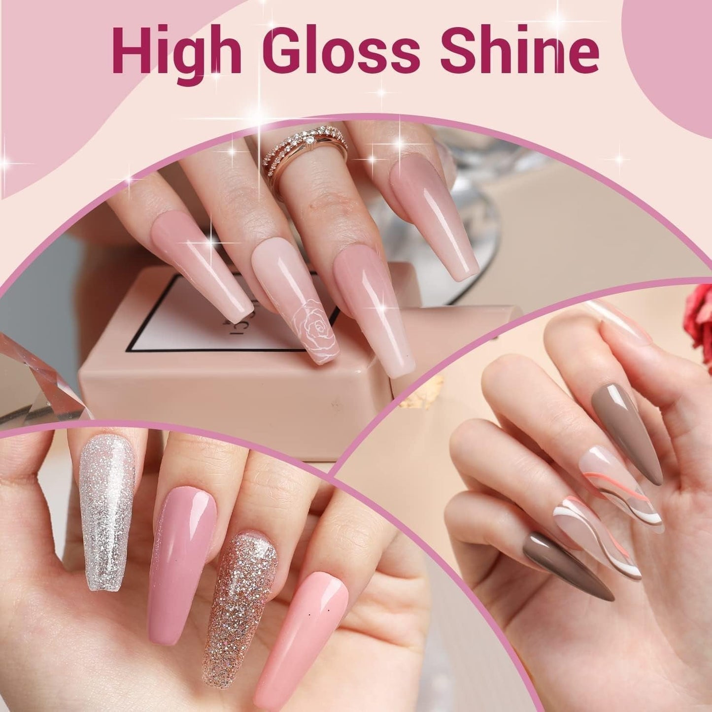 Modelones Juego de esmaltes de uñas de gel, 35 piezas, juego de esmaltes de uñas UV con lámpara de 48 W, juego de esmaltes de uñas de gel, color marrón, blanco y rosa, juego de esmaltes de uñas de gel UV con base de capa superior, juego de estudio de uñas