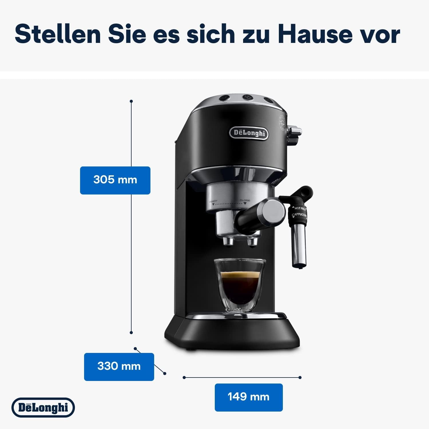 De'Longhi Dedica Style EC 685.B - Cafetera espresso con portafiltro, cafetera espresso con espumador de leche profesional, sólo 15 cm de ancho, para café molido o cápsulas ESE, depósito de agua de 1 l, negro