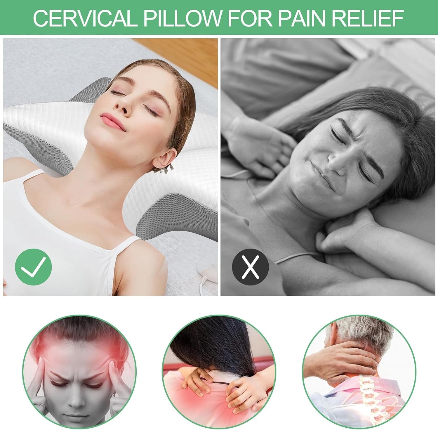 Almohada ortopédica, Almohada para el dolor de cuello, Almohada viscoelástica, Almohada ortopédica para el cuello, Almohada ortopédica para dormir, Almohada ortopédica para soporte del cuello, Piezas de almohada antirronquidos Almohadas ortopédicas cervicales Naty Shop