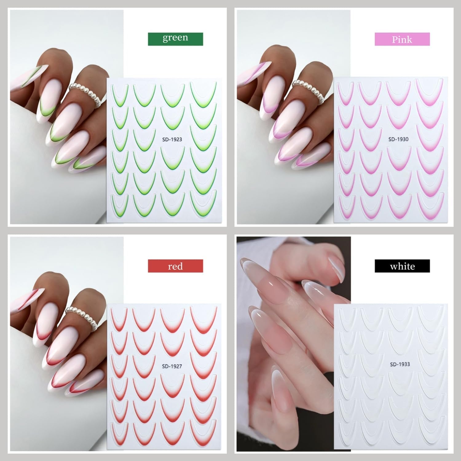 GZMAYUEN 12 colores pegatinas de uñas francesas 3D pegatinas de uñas de Color degradado francés autoadhesivas accesorios de diseño de uñas