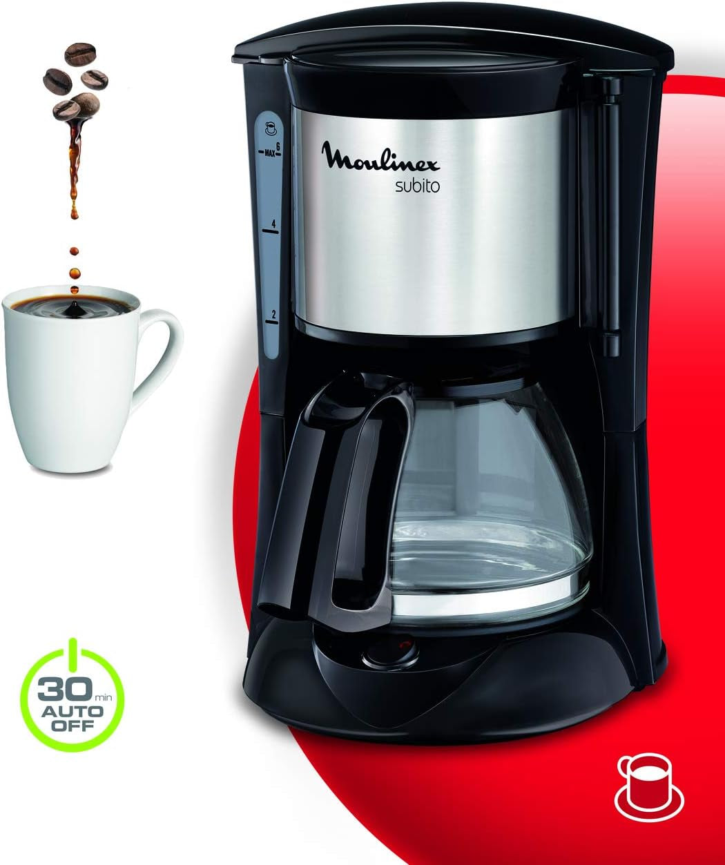 FG150813 Cafetera Subito, 6 tazas, Negro/Acero inoxidable