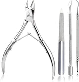 ARMIZ Juego de alicates y empujador de cutículas de 4 piezas, juego de herramientas profesionales para quitar cutículas, alicates multiusos para manicura y pedicura de acero inoxidable