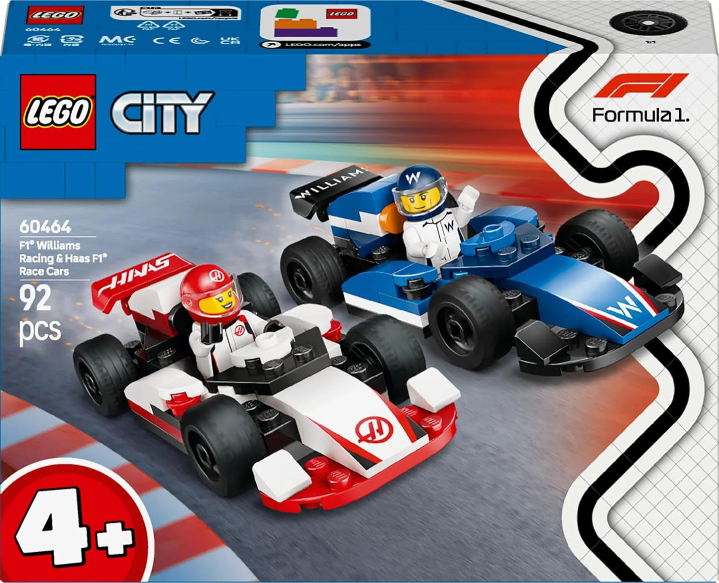 LEGO City Coches de carreras F1 Williams Racing y Haas F1 - Juguete de Fórmula 1 con coches para construir y 2 minifiguras de pilotos de carreras - Pequeñas ideas de regalos para niños y niñas a partir de 4 años 60464 Juegos de construcción Beuche den LEGO-Store