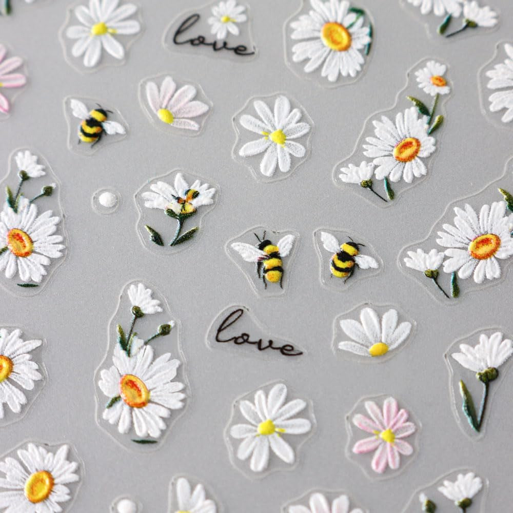 5 uds Geprägte Gänseblümchen Nagelsticker Selbstklebend Blumen Nagelaufkleber Gänseblümchen Schmetterling Nagel Sticker Nageldesign Aufkleber Nägel Zubehör Blume Nail Sticker Flower Nail Art Stickers