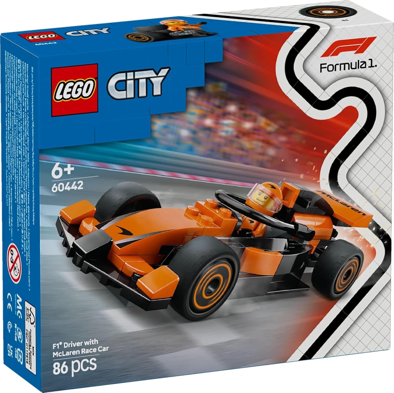 LEGO City F1 Racer con coche de carreras Mclaren - Modelo de juguete de Fórmula 1 con coche de carreras y minifigura - Pequeño regalo para niños y niñas a partir de 6 años o aficionados a los deportes de motor 60442 Juegos de construcción Besuche den LEGO-Store