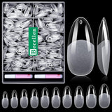 Becellen 500 puntas de uñas artificiales, puntas de uñas de gel suave, cobertura completa, puntas de uñas de gel, uñas artificiales prepulidas, juego de pegamento para decoración de uñas (almendras)