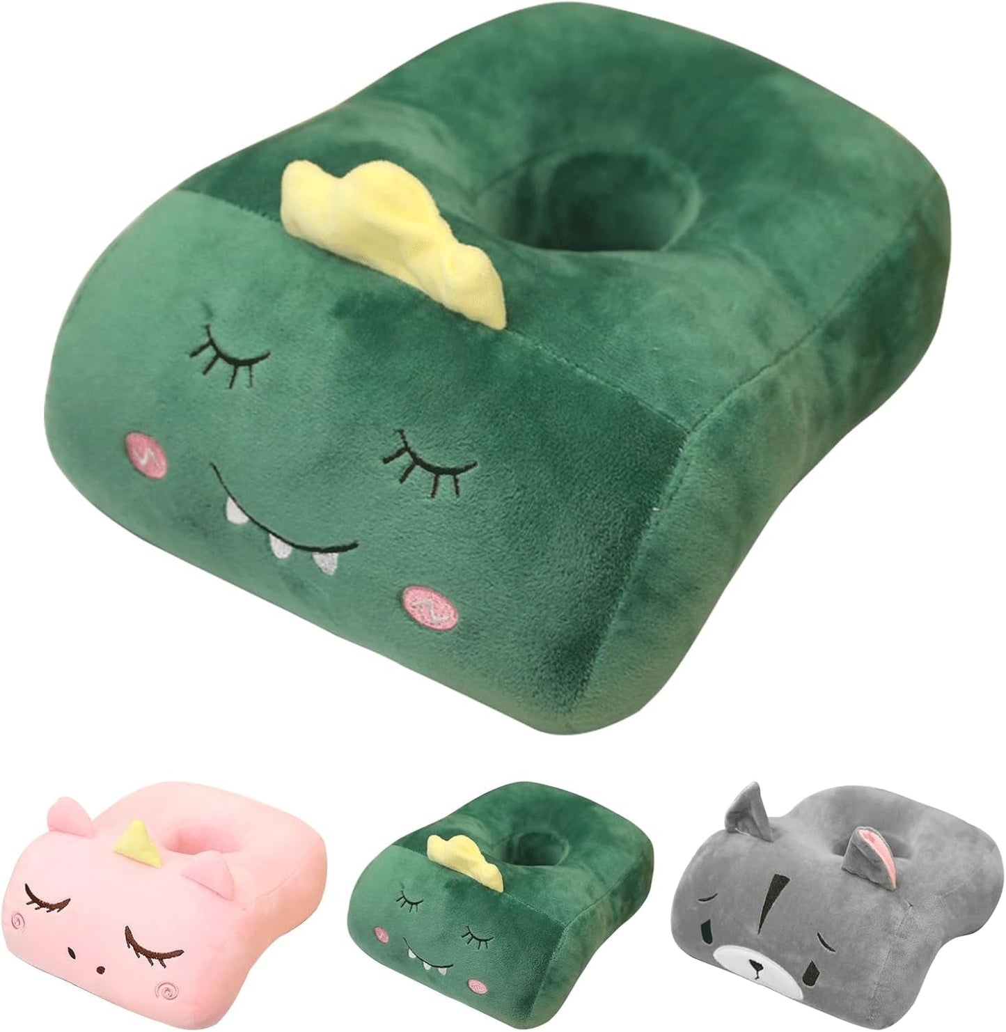 Almohada para dormir de oficina, algodón con memoria, linda almohada con orificio para las orejas, almohada suave para dormir de lado, almohada para las orejas para mujeres, niñas y niños (gris gatito) Almohadas ortopédicas cervicales Naty Shop Dinosaurios tímidos