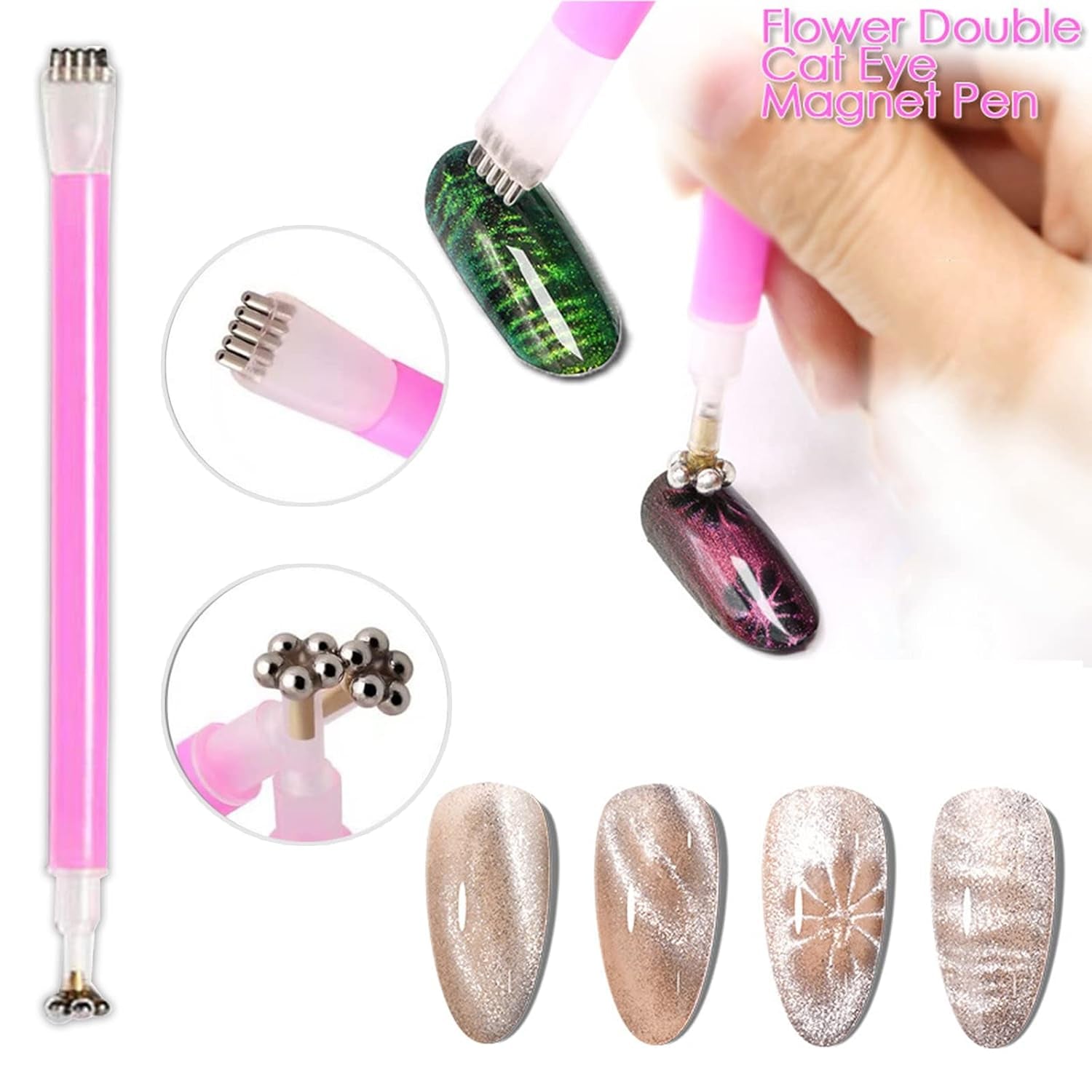 14 piezas Nail Art Werkzeug Magnetstift DIY Magic 3D Magnet Stick Set Verwendung Mit Cat Eye Gel Pulver Oder Nagelack - Magnetic Stift Katze Eye Pen para un efecto mágico ideal para el cabello