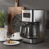 Cafetera espresso AEG Deli 5, 1,5 l, temporizador programable, función mantener caliente, parada de seguridad, indicador de nivel de agua, dosificación óptima, función antigoteo, acero inoxidable, CM5-1-6ST