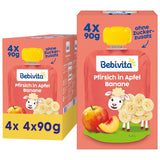 Bolsas exprimibles de melocotón, manzana y plátano - 16 (paquete de 4, 4 x 90 g cada una), sin azúcar añadido, sin gluten, ideales para snacks para llevar y para autoconsumo