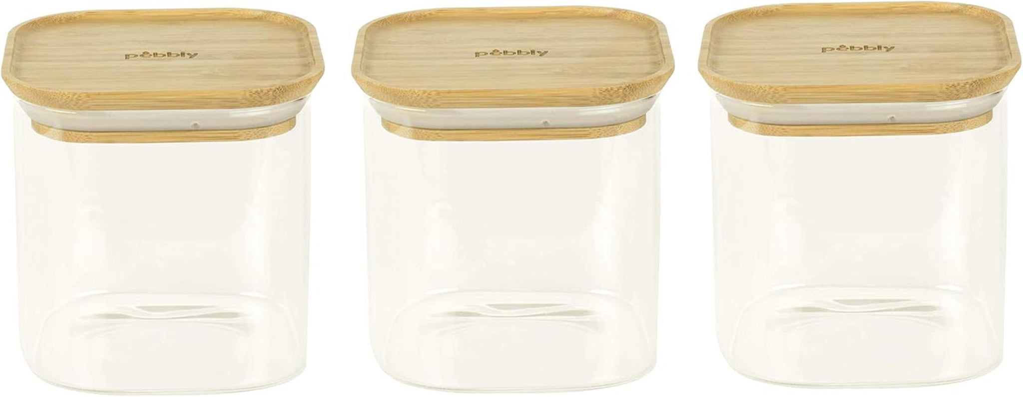 Juego de 3 Recipientes de Vidrio Cuadrados con Tapa de Bambú-800ml, Vidrio de Borosilicato, Bambú, Silicona, Natural, 11 x 11 x 11 cm Naty Shop Cajas de Conservación de Alimentos 11 X 11 X 11 cm