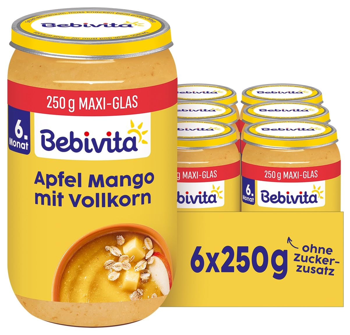 Frutas y cereales con manzana y mango y cereales integrales, 250g, pack de 6 (6x250g)