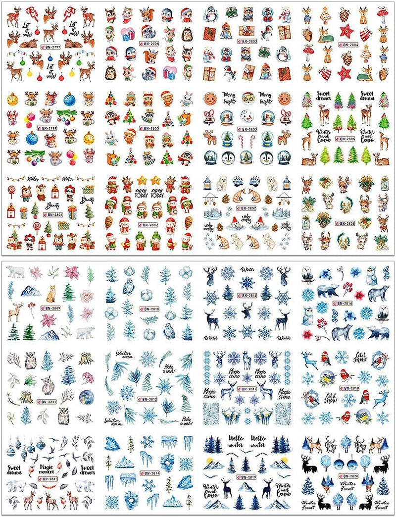 Pegatinas de uñas navideñas 3D, autoadhesivas, transferencia de agua, árbol de Navidad, copo de nieve, alce, pingüino, arte de uñas navideño, diseños de uñas de invierno, pegatinas navideñas, accesorios para uñas