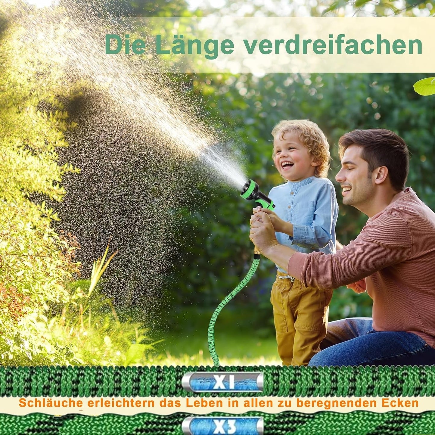 Manguera De Jardín Extensible De 45 M, Manguera De Agua Flexible Retráctil Automática, 10 Patrones De Rociado, TPE 2500D, Conectores De Metal, Para Jardines Extra Grandes, Agricultura, Limpieza
